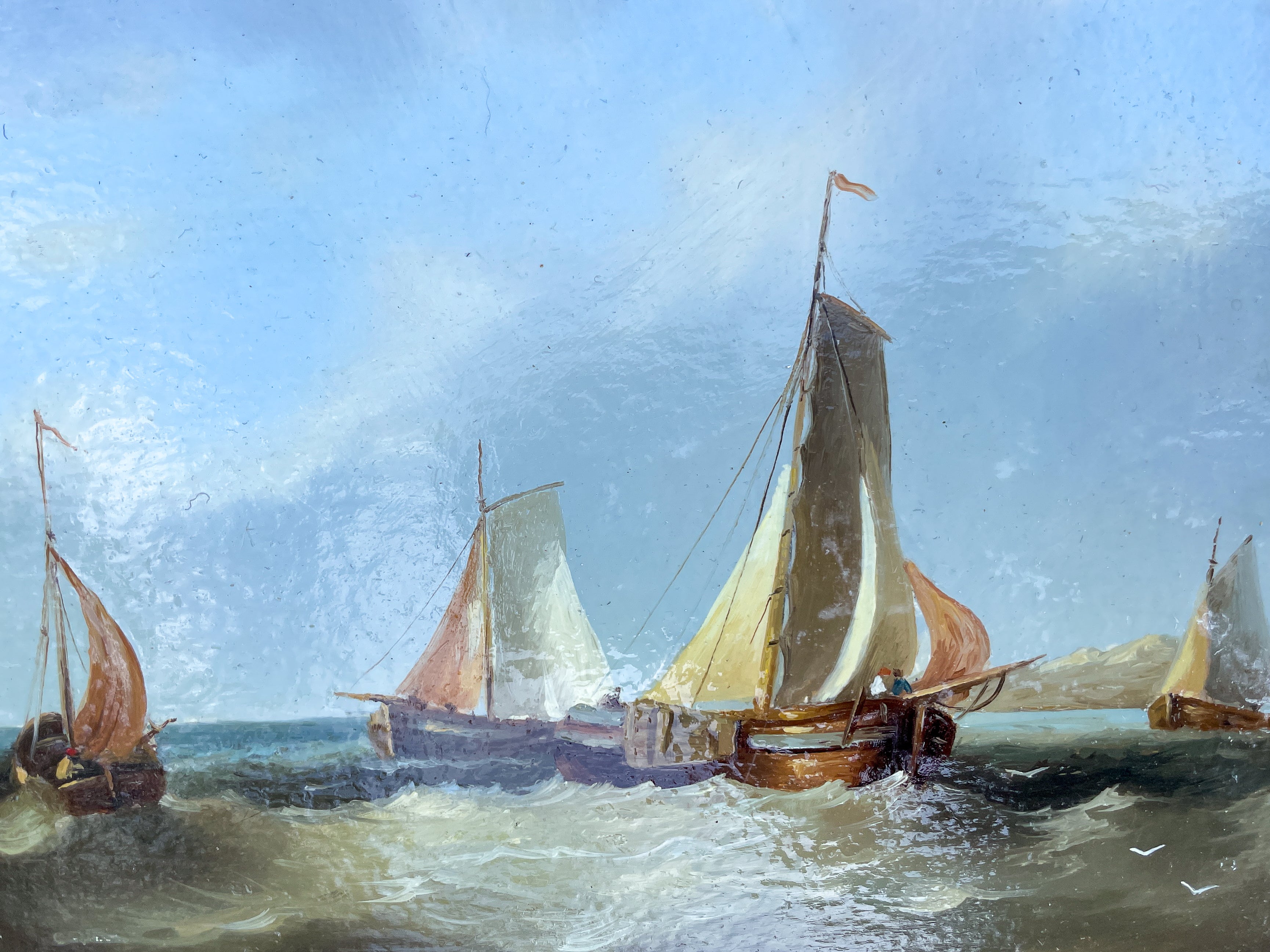 Seascape with Sailing Boats – 19th Century Oil on Panel