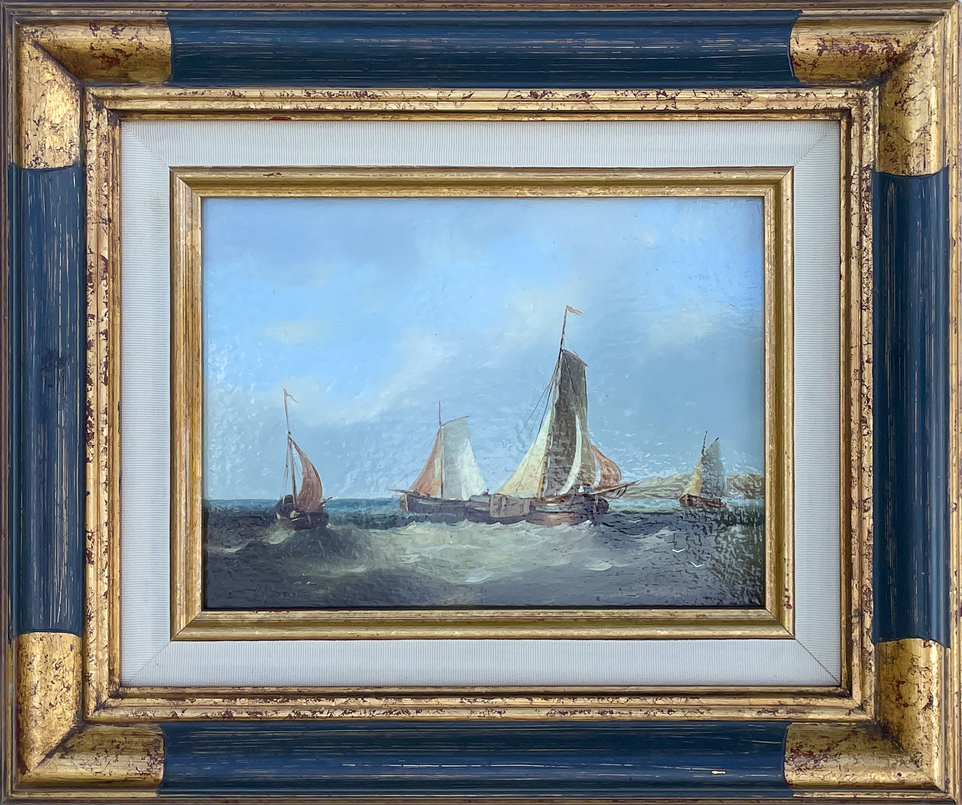 Seascape with Sailing Boats – 19th Century Oil on Panel